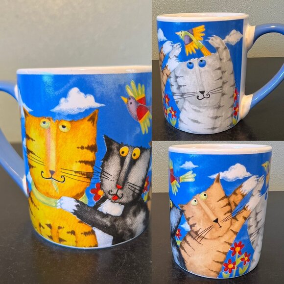 GIBSON Whimsical Artwork by Debi Hron of Cats, Birds & Flowers Ceramic Mug - Picture 1 of 13